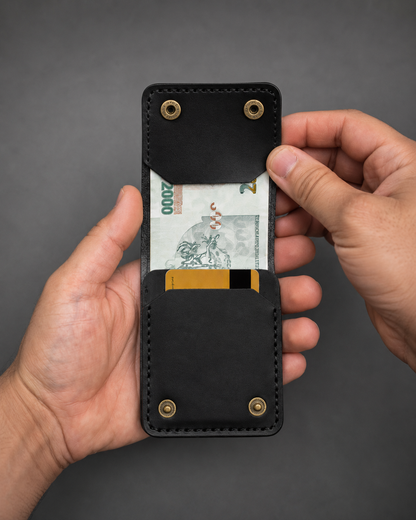 Compact black leather-style wallet