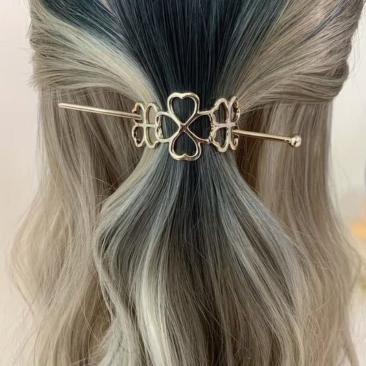 ✨ Korean Women Hair Clip – Gold Floral Design ✨